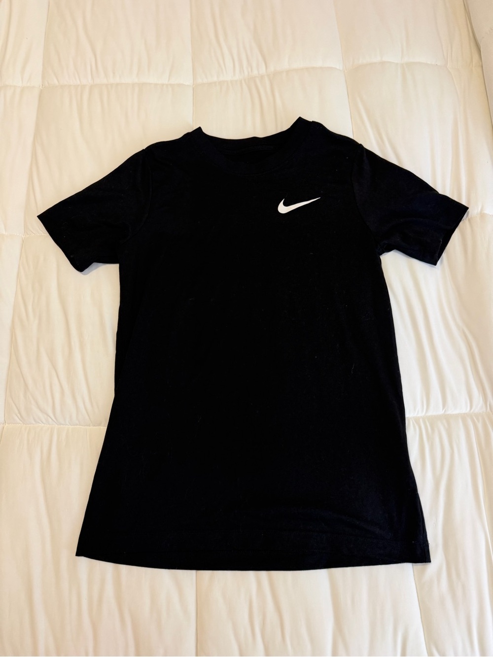 Nike Dri Fit Black Tee with White Swoosh - Kids Short Sleeve